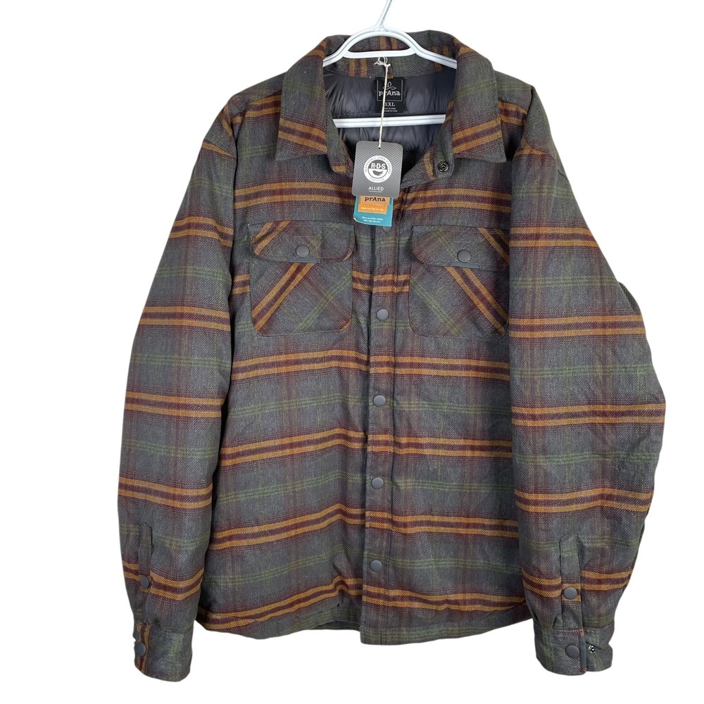 NEW Prana Showdown Down Fill Jacket Shacket Mens 2XL Coal Snaps Pockets Lined